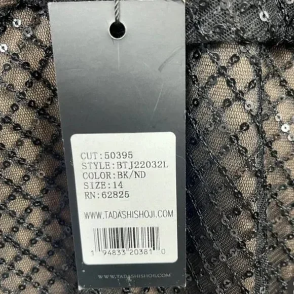 NWT Tadashi Shoji Samira Black/Nude Sequin gown - Size 14 - Picture 8 of 13